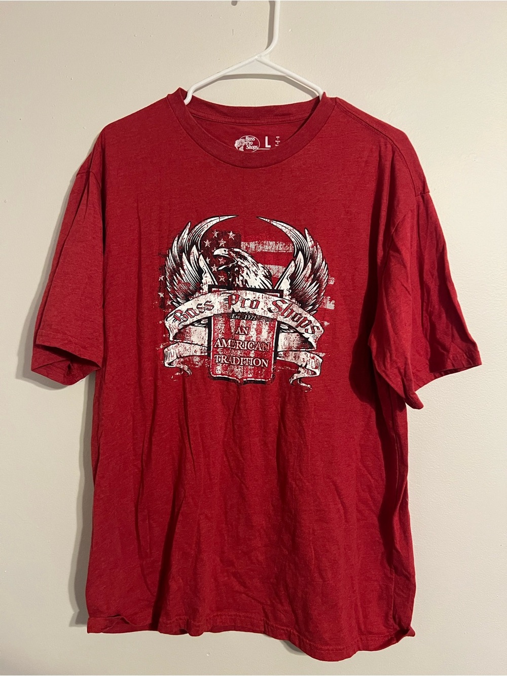 Bass Pro Shops Men's Short Sleeve T-Shirt Size Large Red Graphic Print American